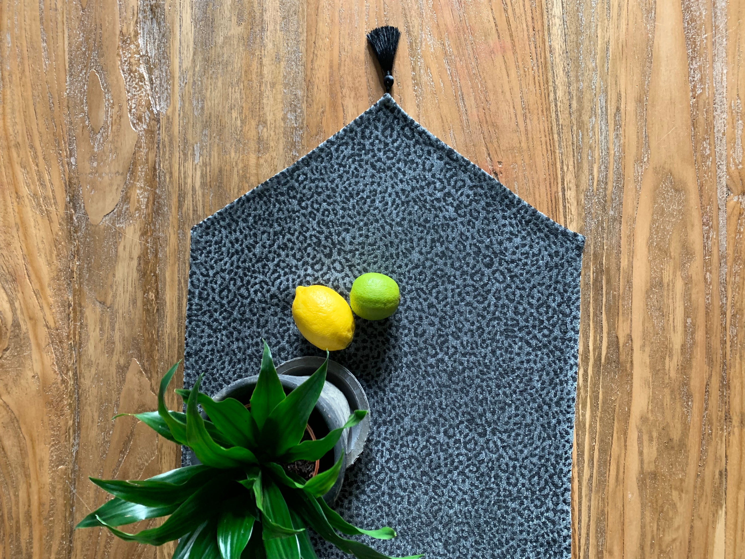 Table Runner with Tassels, Grey Chenille Jacquard | Jungle