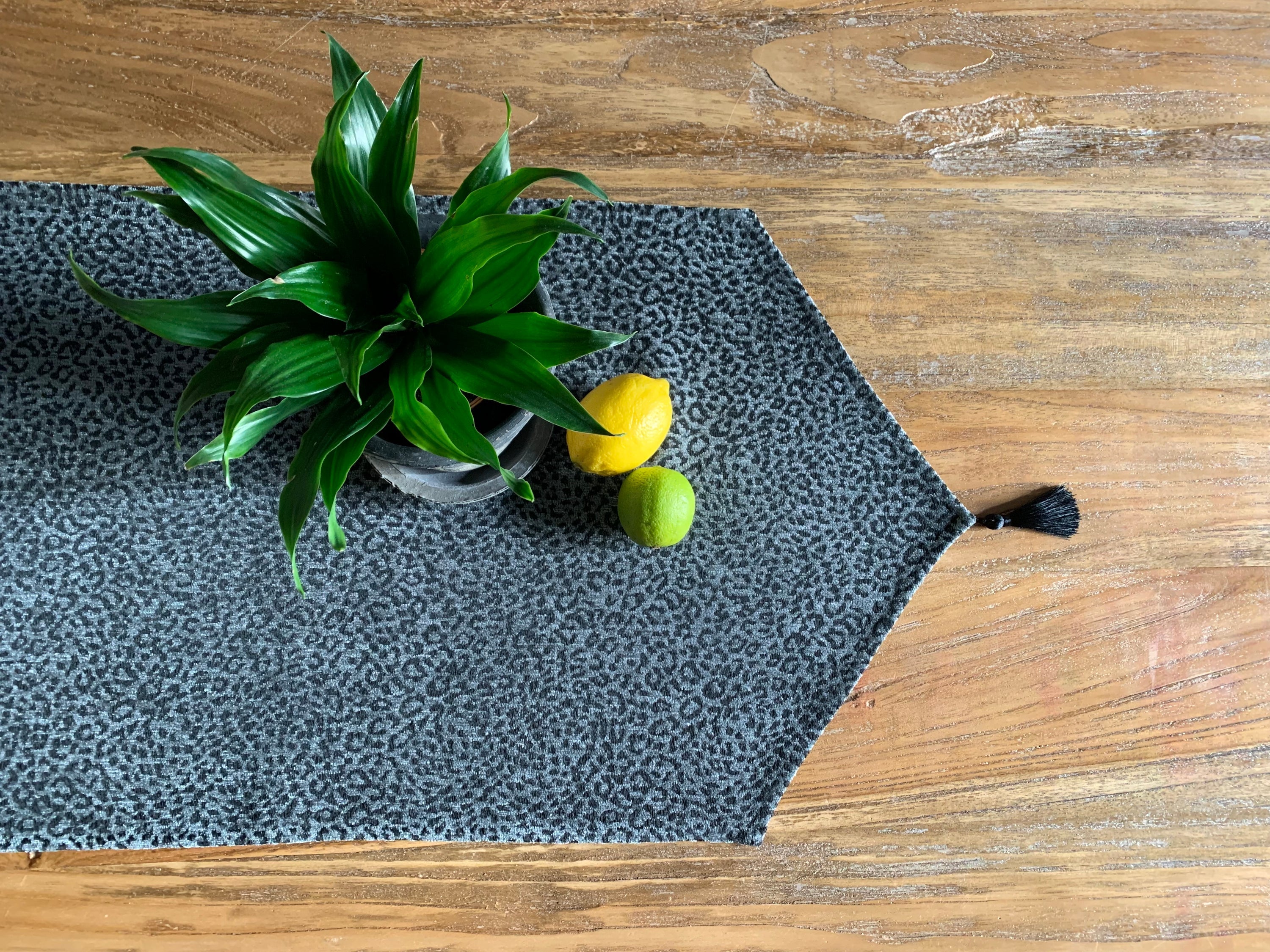 Table Runner with Tassels, Grey Chenille Jacquard | Jungle