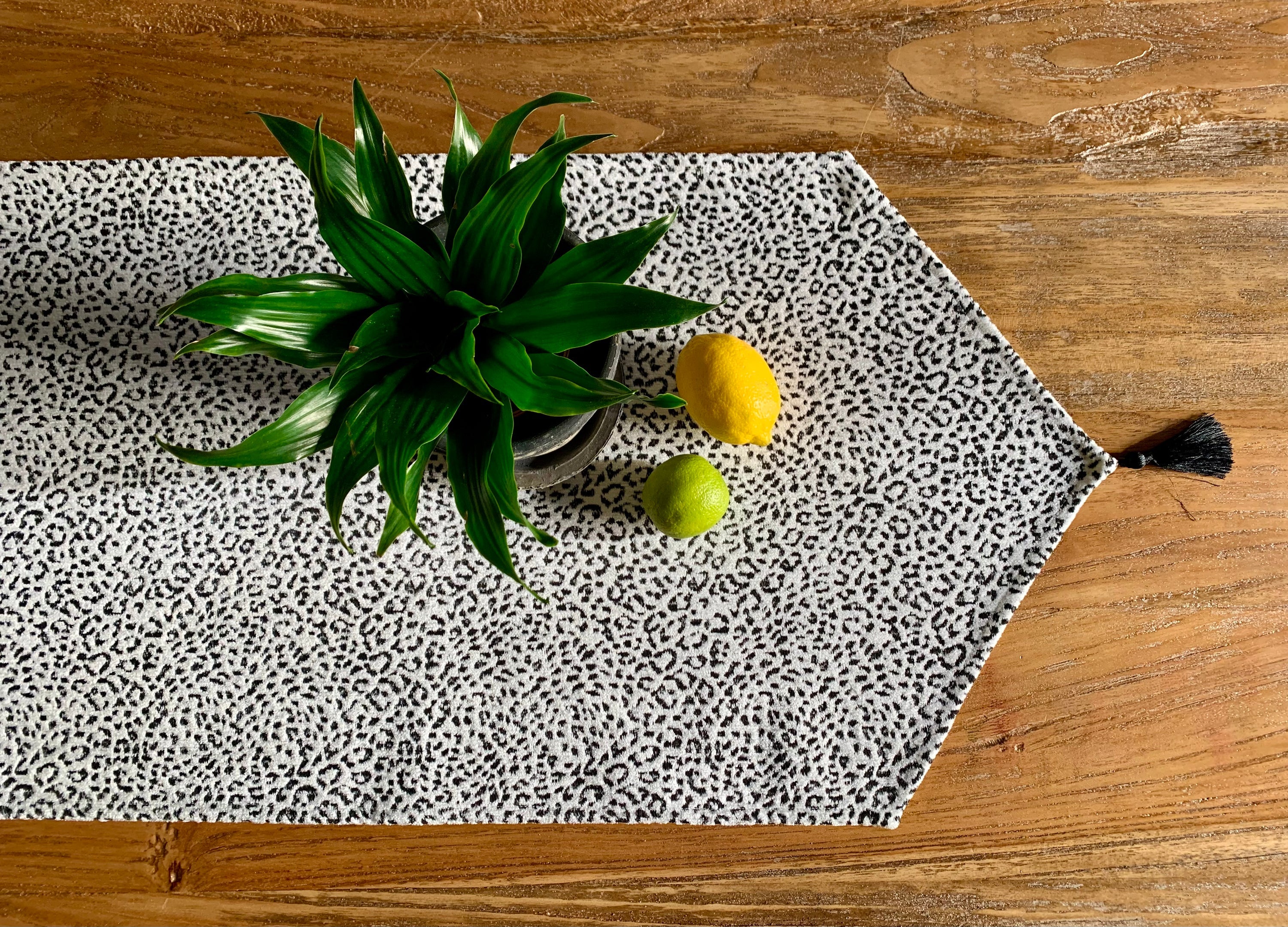 Table Runner with Tassels Beige, Chenille Jacquard | Jungle