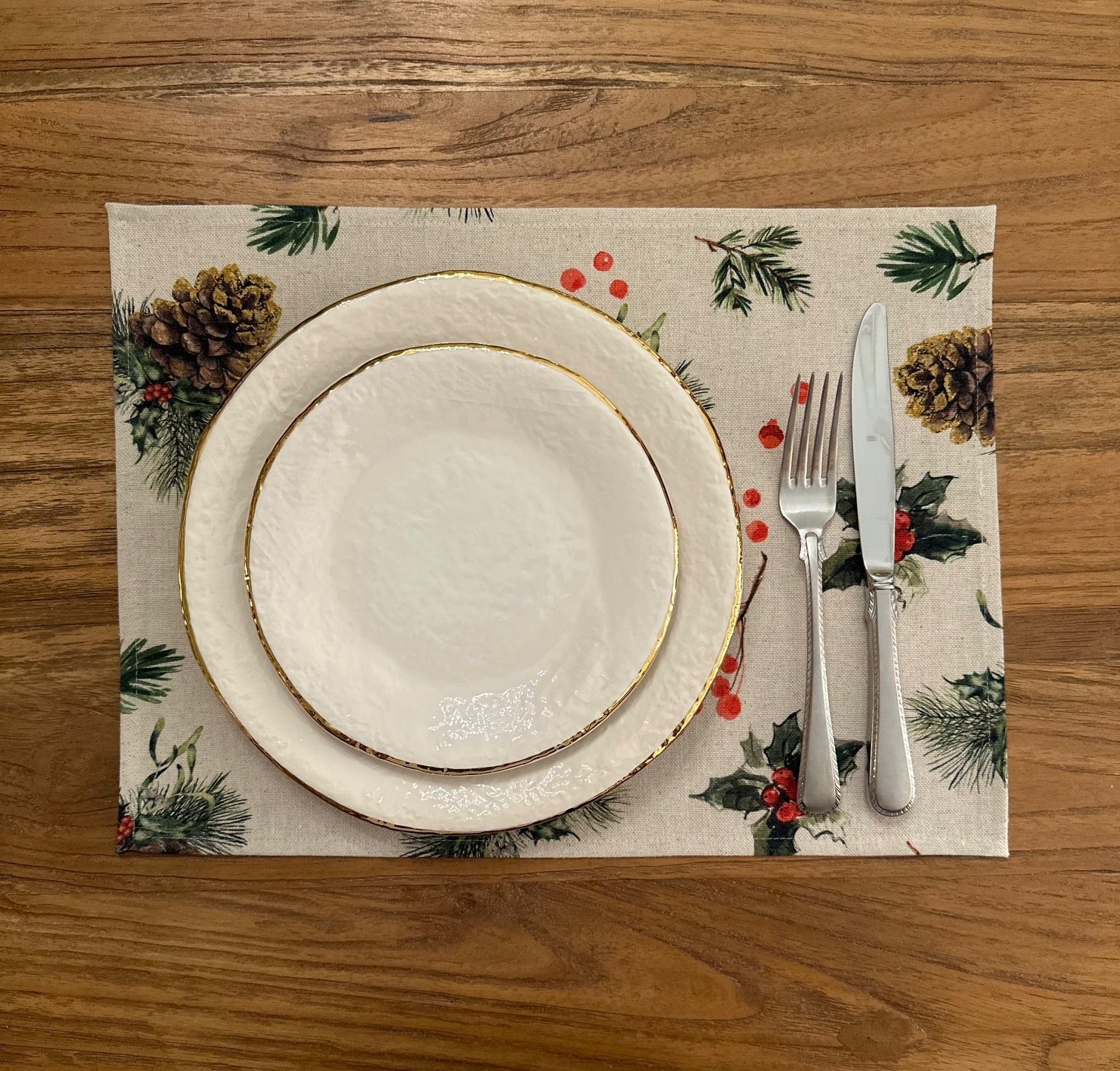 Platzierung von weihnachtlichen Lichtmotiven, Baumwoll-Leinen-Mix | Goldene Kiefer