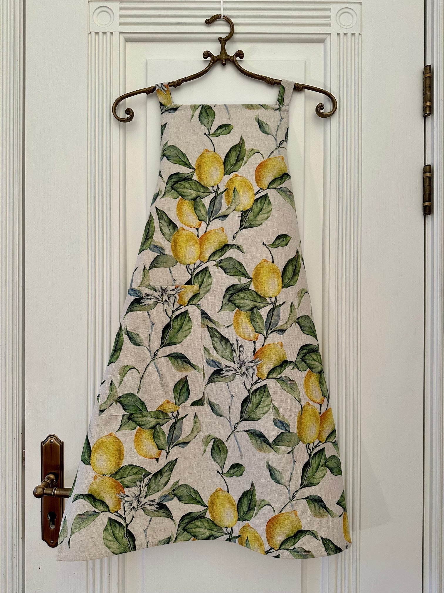 Ladies Apron Simple, S-L size, 900% cotton 10% linen, printed | Lemon