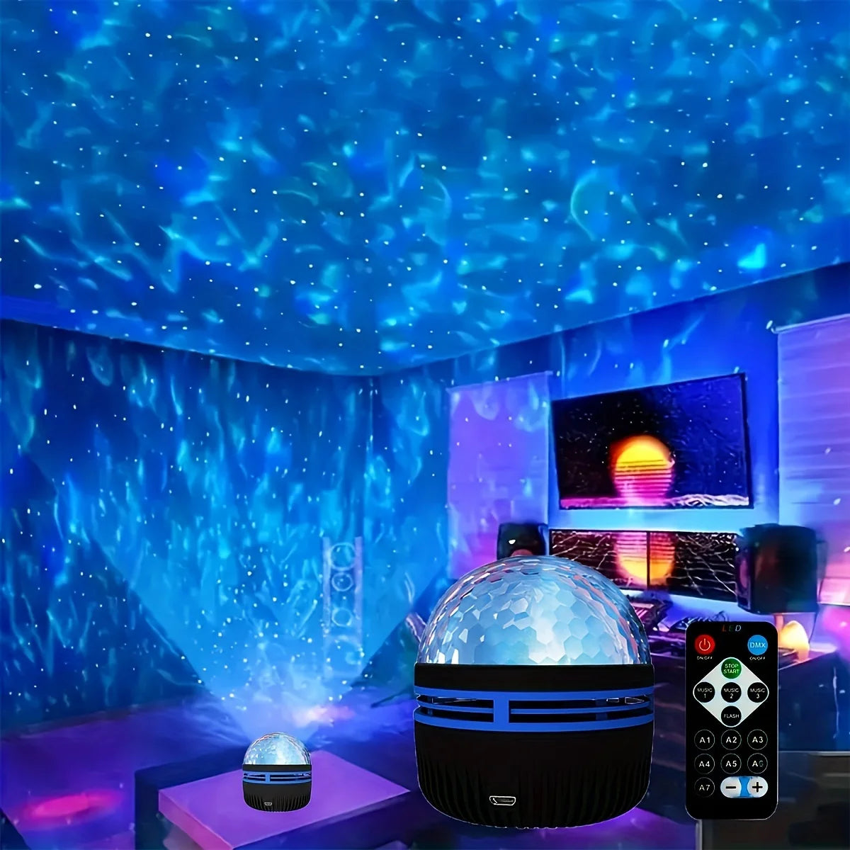LED Starry Galaxy Ocean Wave Projector RGB Smart Remote Control Lamp