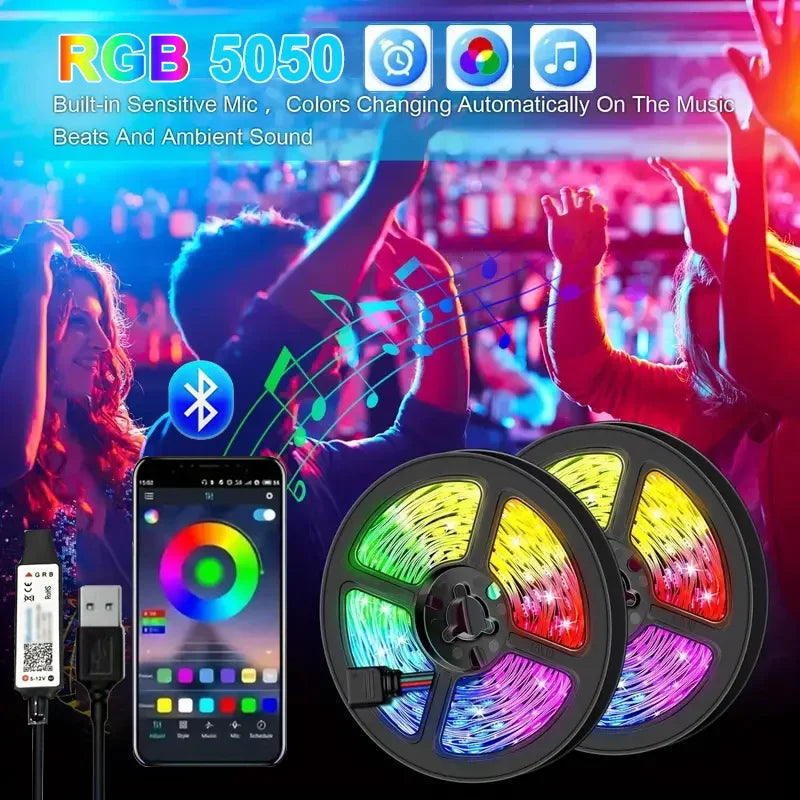 LED Strip Lights RGB 5050 Smart Bluetooth Control Music Sync USB 5V