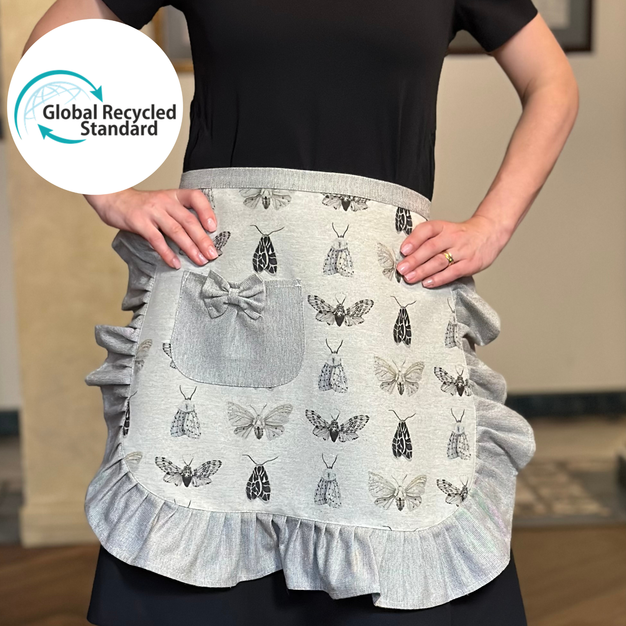 Tablier demi-tailleur pour femme à volants carrés, en coton recyclé imprimé | Nord