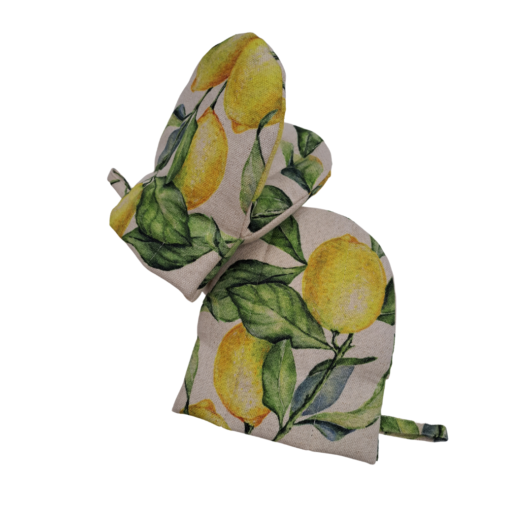 Oven Glove Small with Double Wool Filling, Linen-Cotton Mix, Printed |