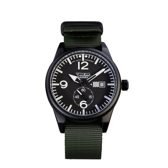 41.0mm tactical quartz watch with nylon 6 strap in olive drab colour