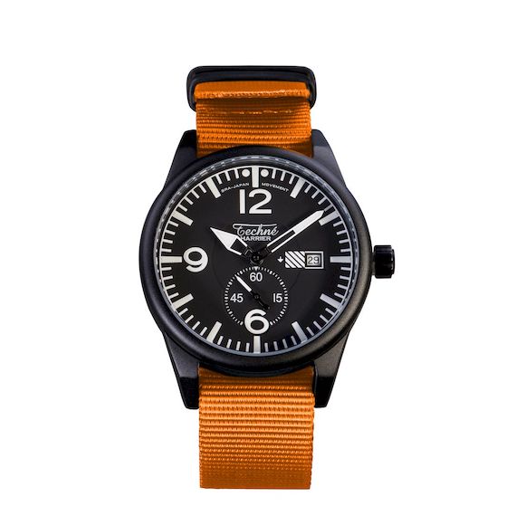 41.0mm tactical quartz watch with nylon 6 strap in orange colour