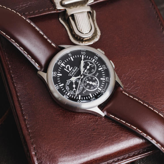 39,5 mm Navigationsuhr mit Armband aus kastanienbraunem Leder