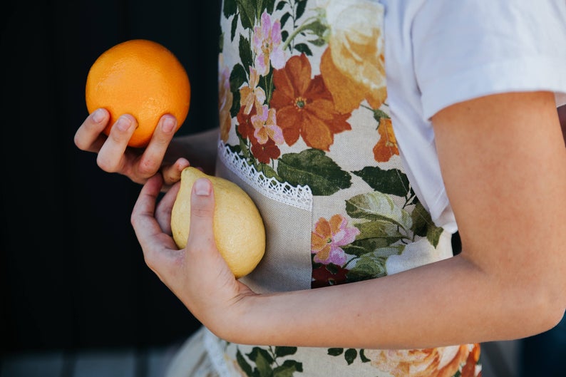 Schürze für Teenager-Mädchen, Baumwollmischgewebe, bedruckt | Großes Blumenmuster