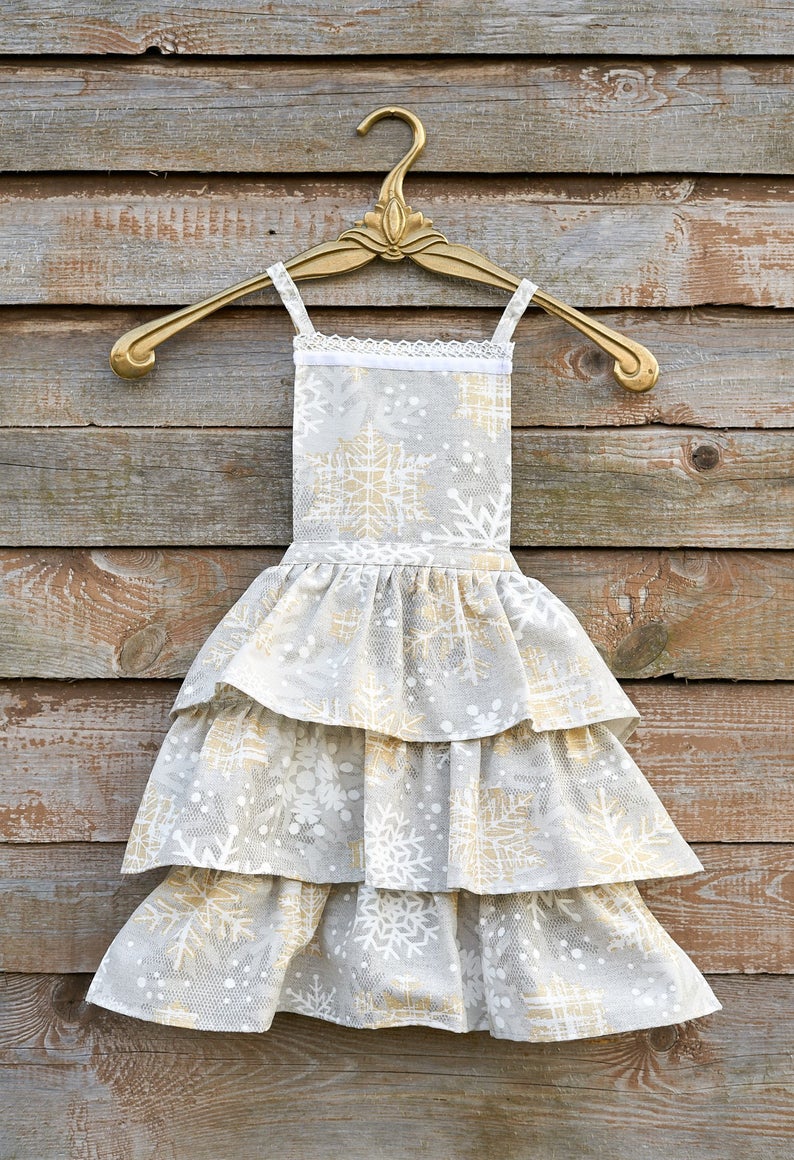 Winter motive kids apron with snowflake print, Cottom-Poly mix | TeaLu