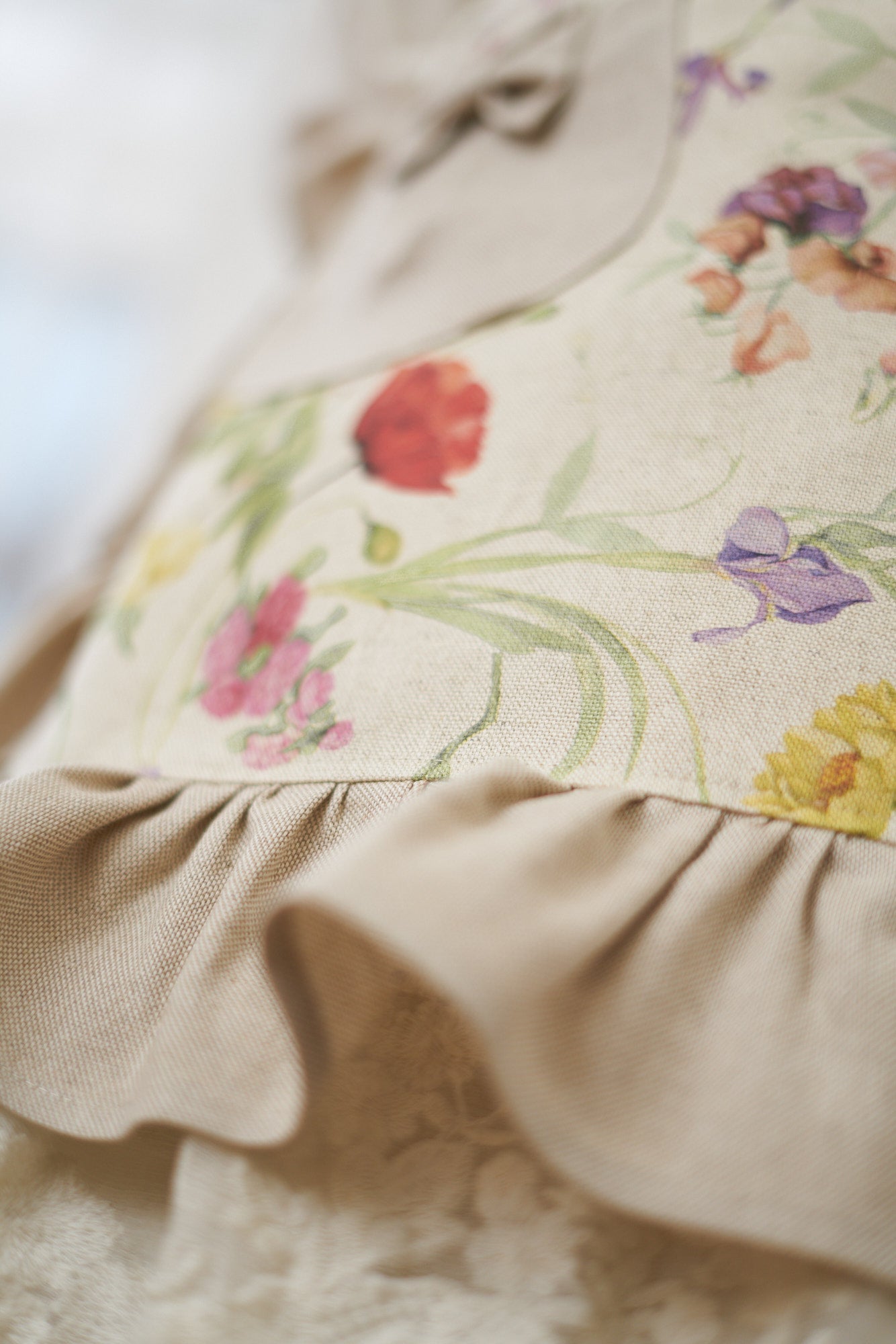 Tablier à volants pour femme, mélange coton-lin, imprimé | Blossom