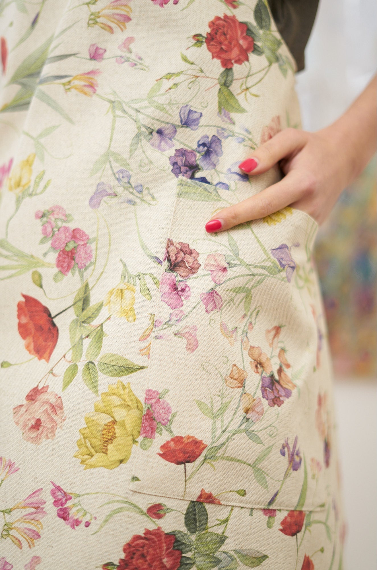 Ladies' Apron with Crossed Straps, Cotton-Linen Mix, Printed | Blossom