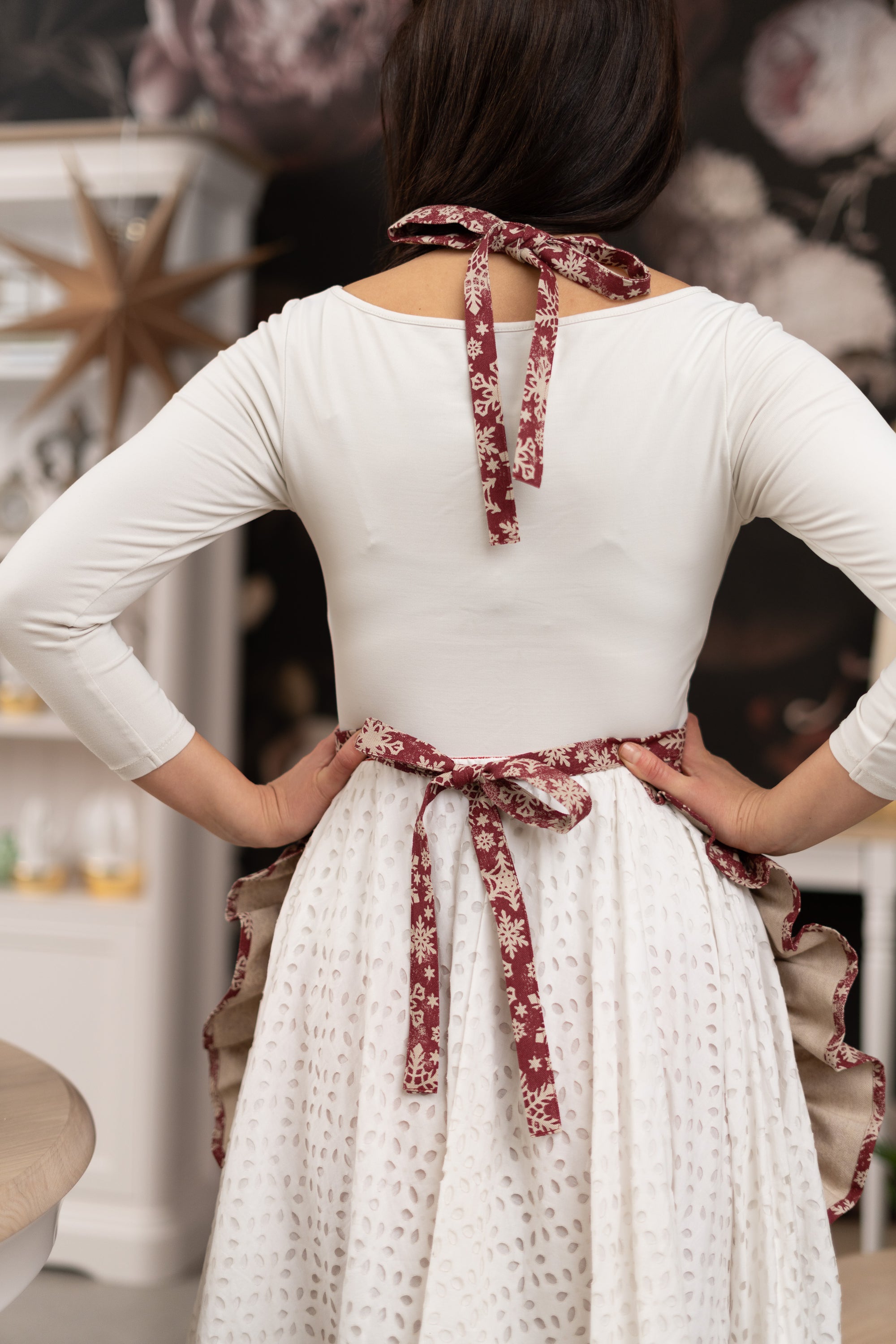 Tablier de Noël pour femme avec volant et poche