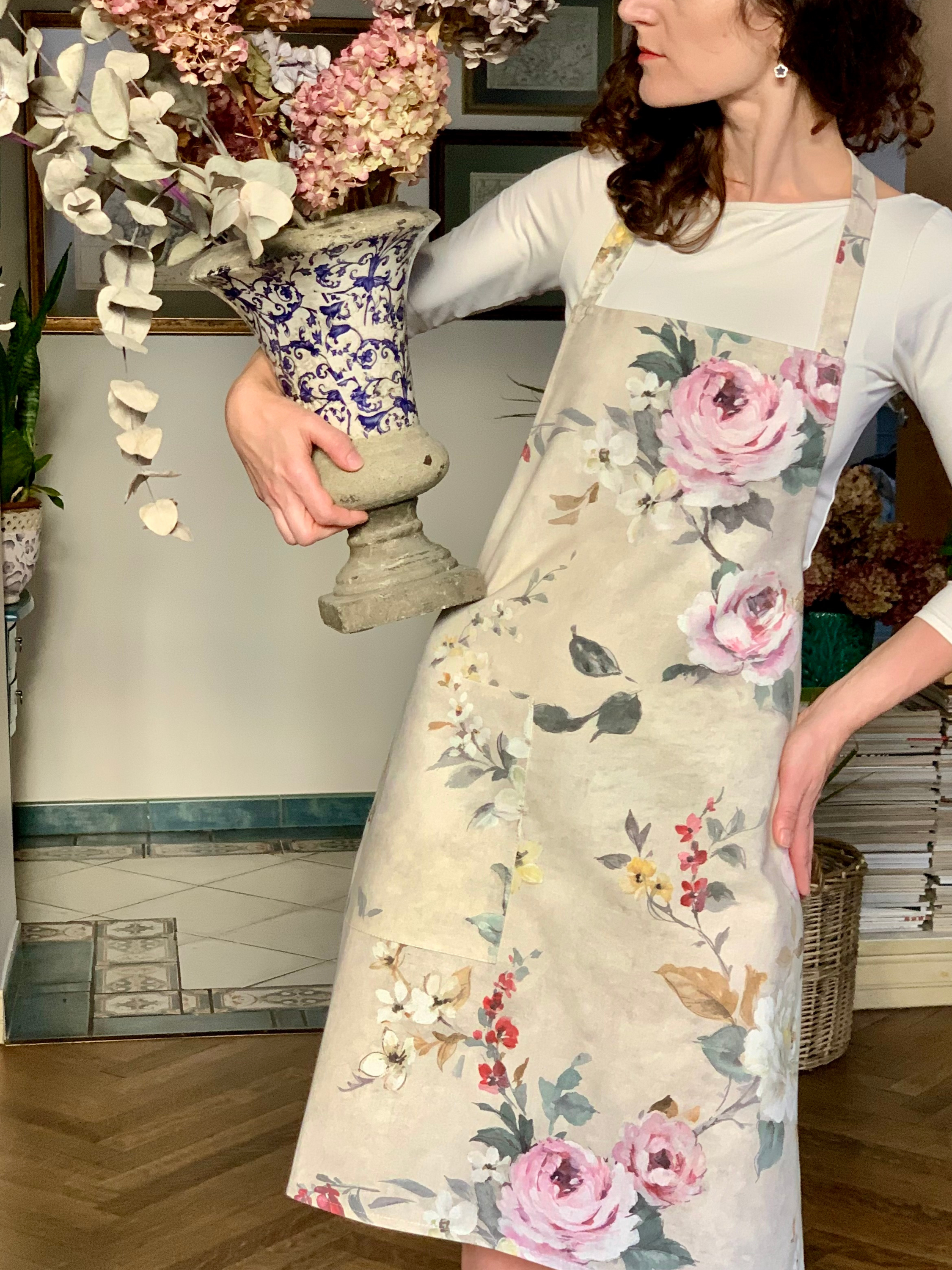 Ladies Apron Simple, S-L Size, 100% Organic Cotton, Printed |