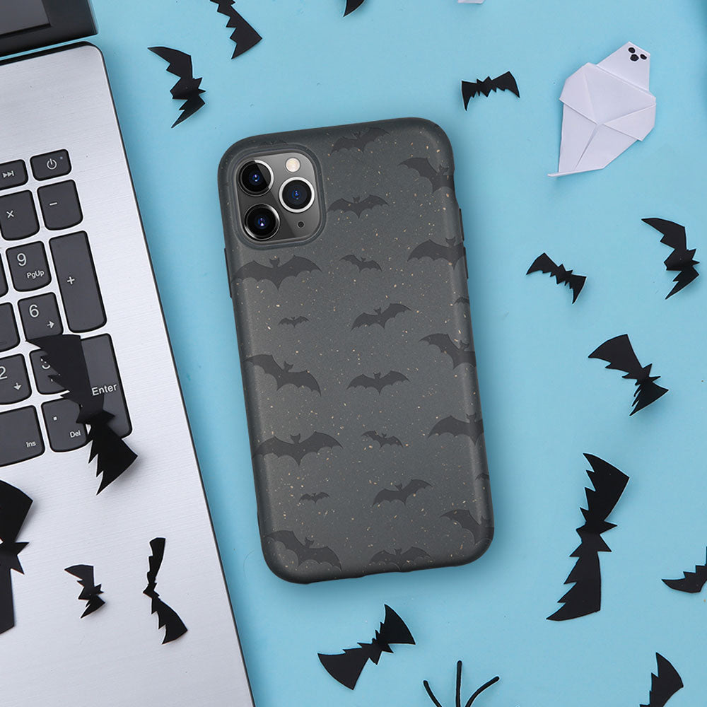 Coque de téléphone biodégradable chauves-souris pour Halloween - Noire