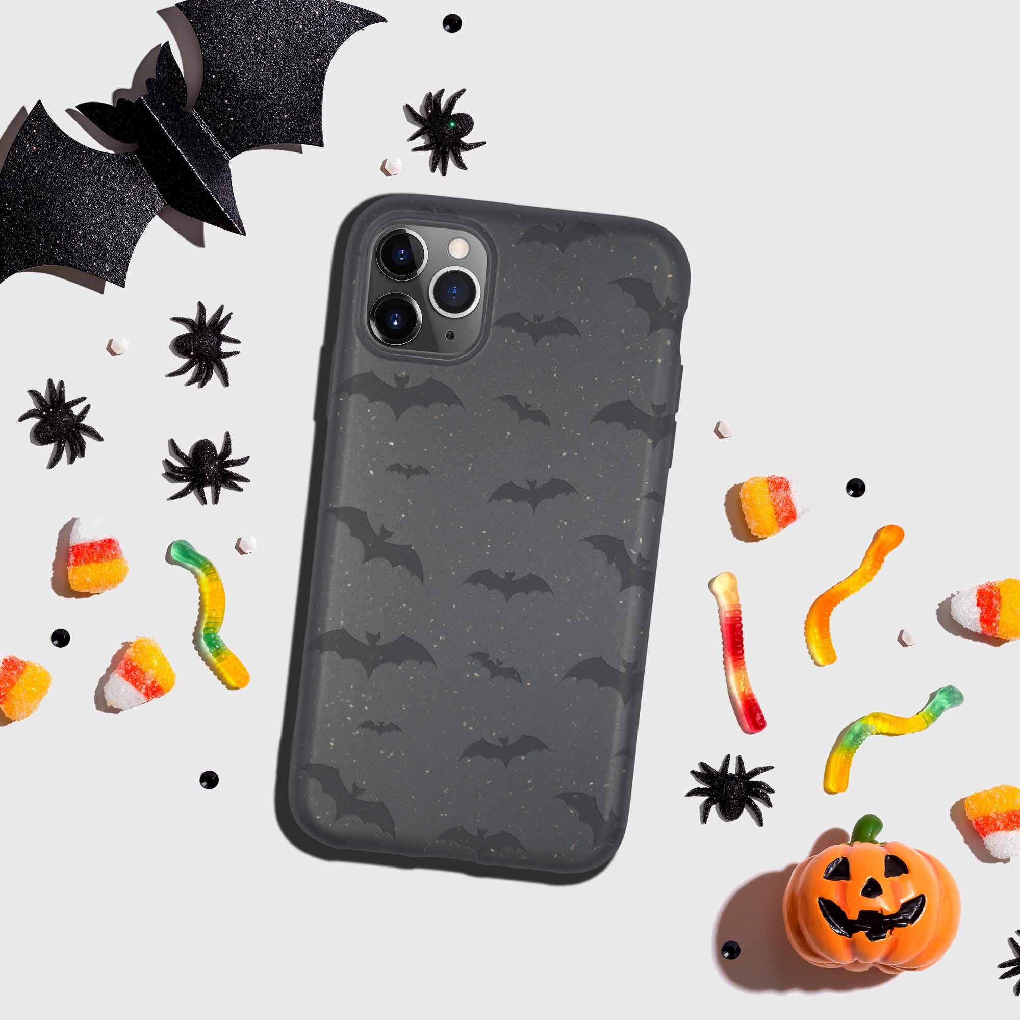 Coque de téléphone biodégradable chauves-souris pour Halloween - Noire