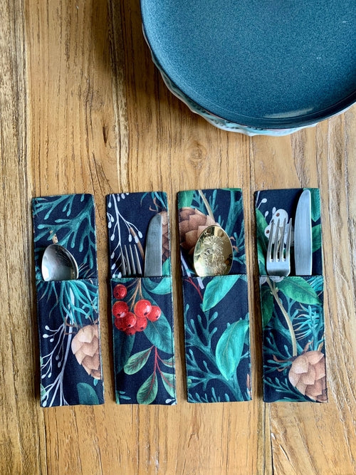 Besteckhalter mit Weihnachtsmotiv | Weihnachtswald