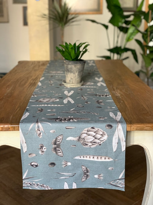 Table Runner, 100% Cotton, Printed | Seeds Aqua