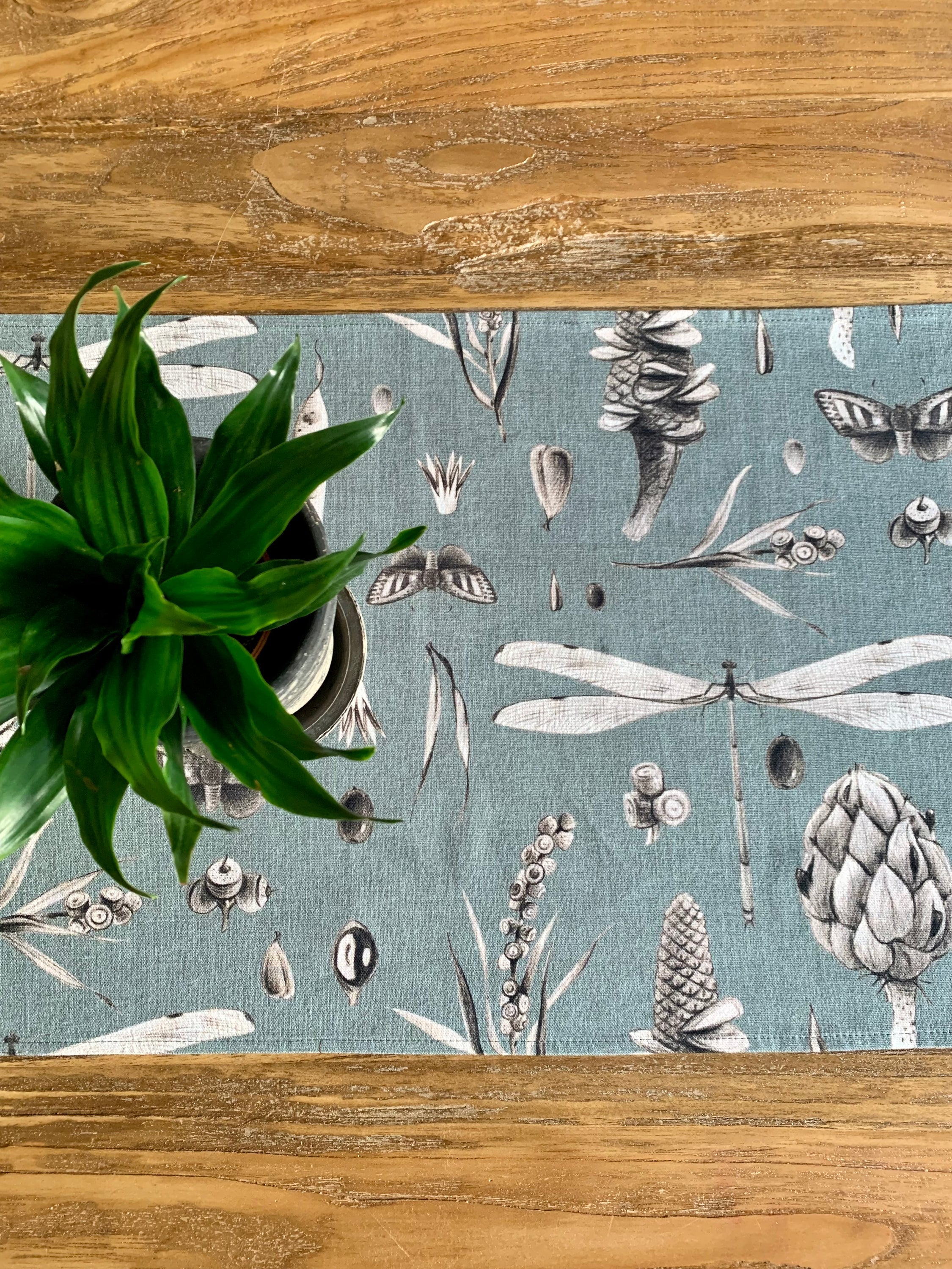 Table Runner, 100% Cotton, Printed | Seeds Aqua