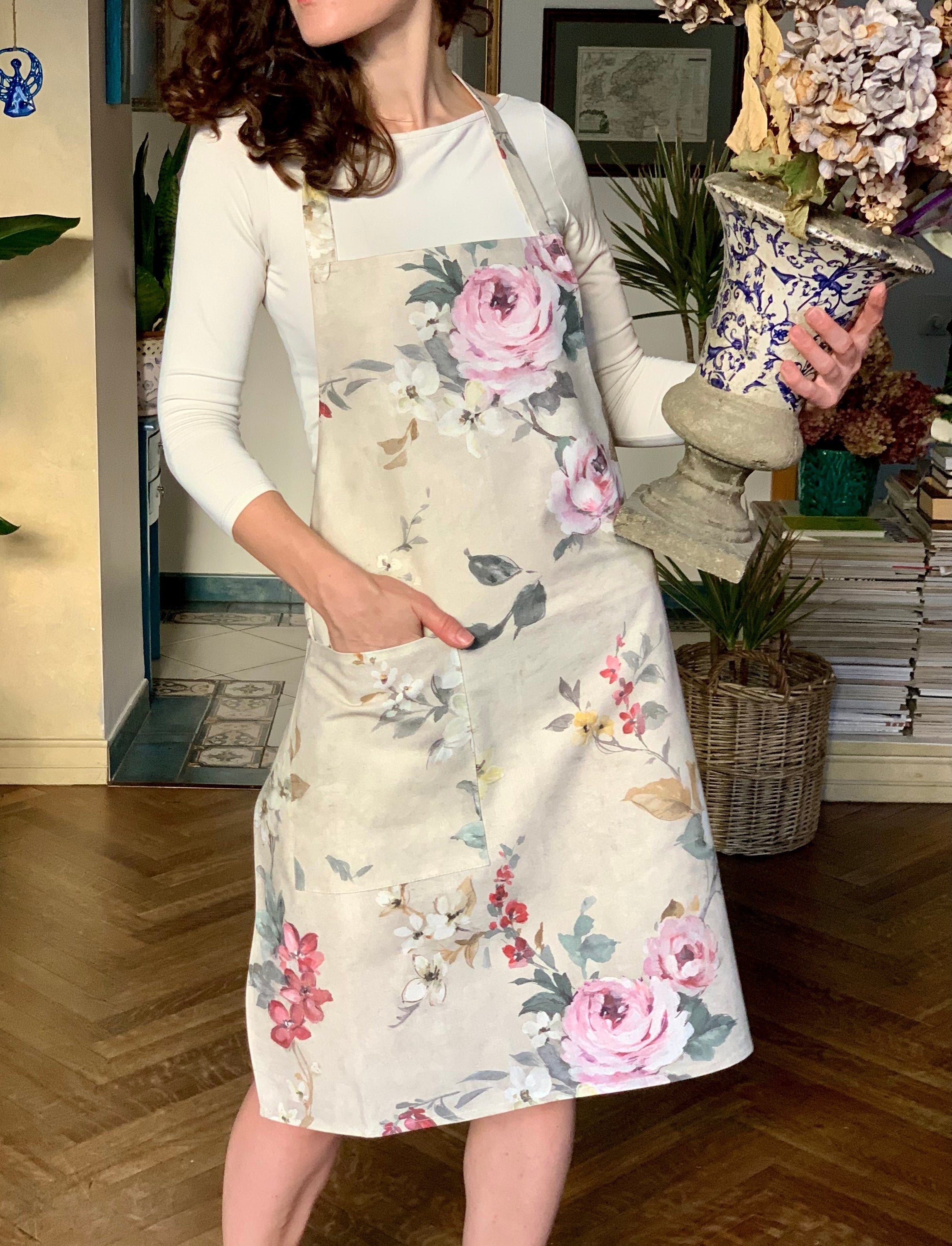 Tablier simple pour femme, taille SL, 100 % coton biologique, imprimé |