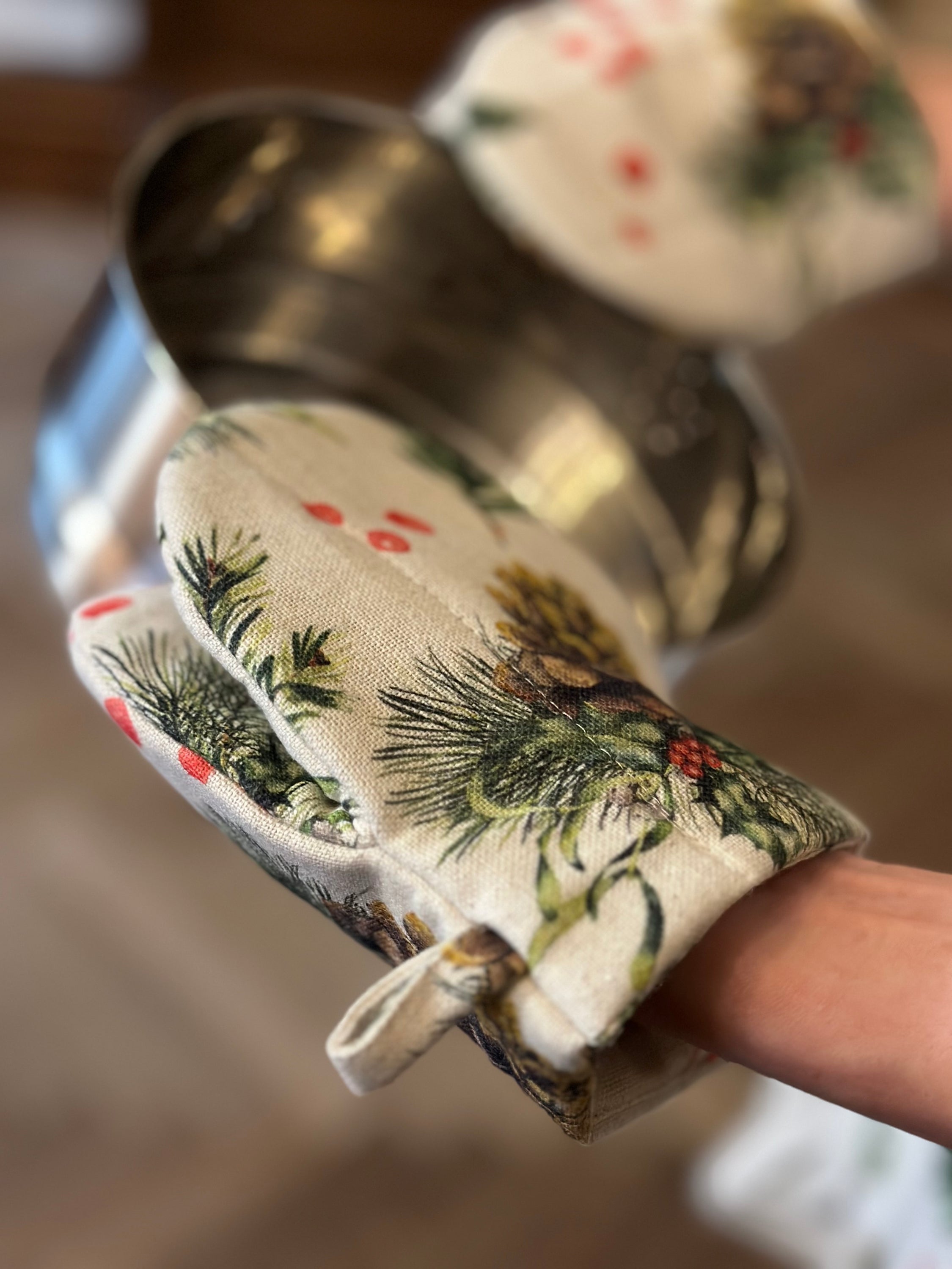 Weihnachtsofenhandschuh klein mit doppelter Wollfüllung, Leinen-Baumwolle