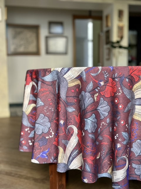 Nappe ronde, mélange lin-coton, imprimée | Red Drama