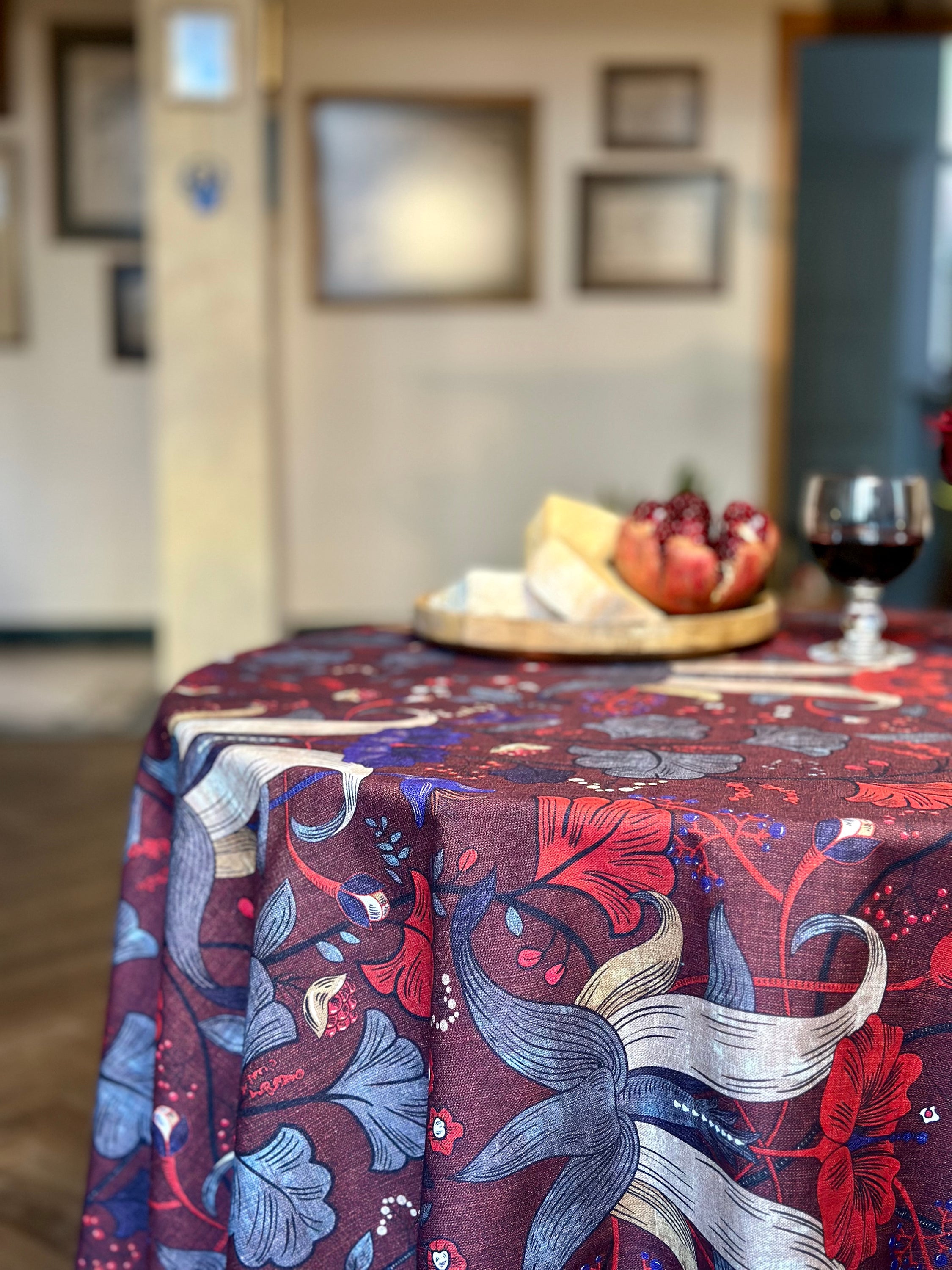 Nappe ronde, mélange lin-coton, imprimée | Red Drama