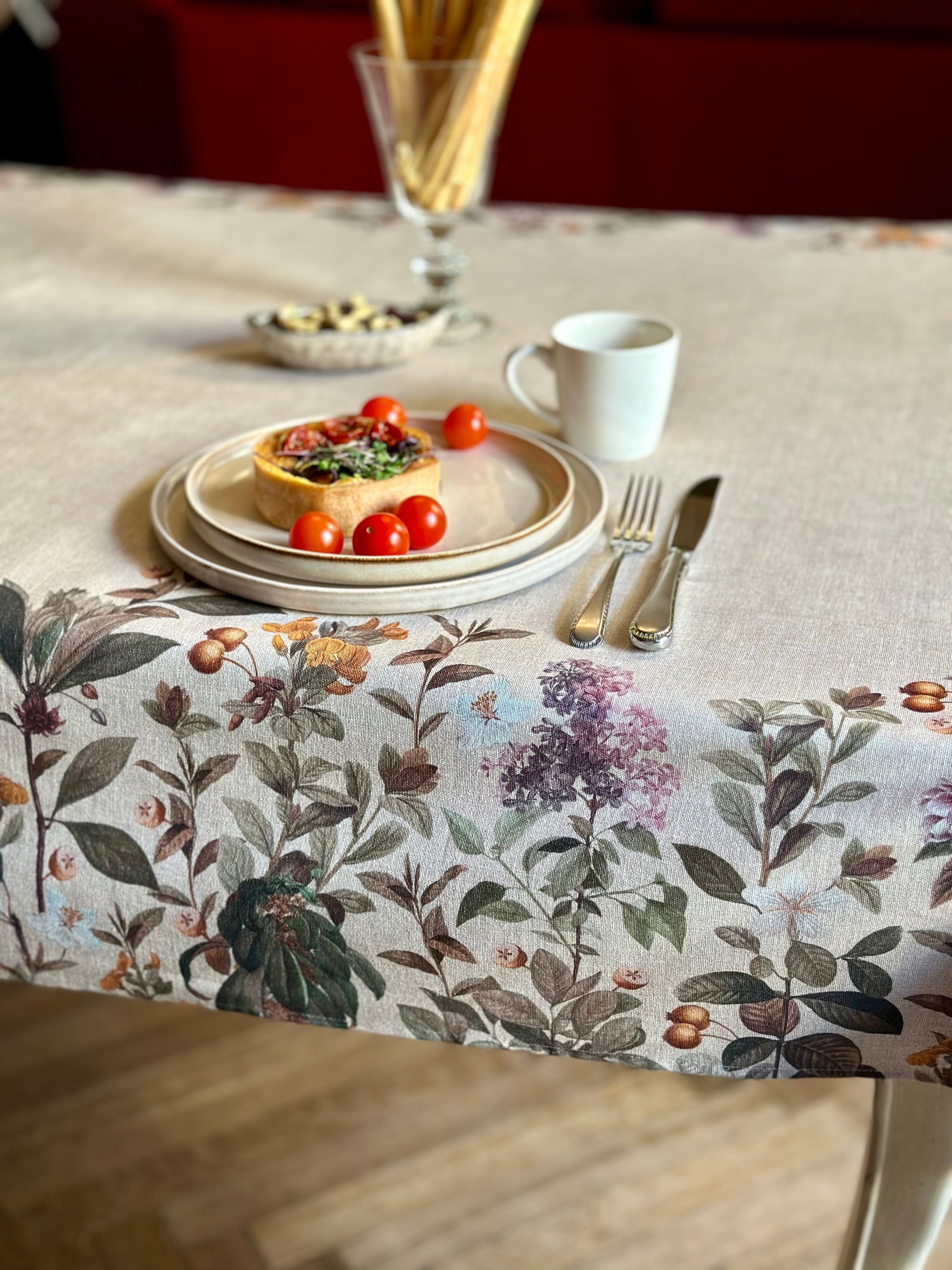 Nappe rectangulaire en coton imprimé | Bouquet naturel pur