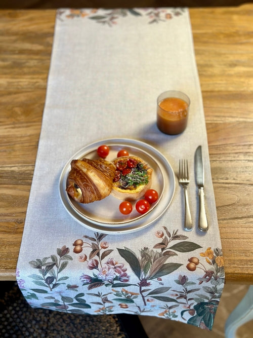 Chemin de table, 100 % coton, imprimé | Bouquet naturel