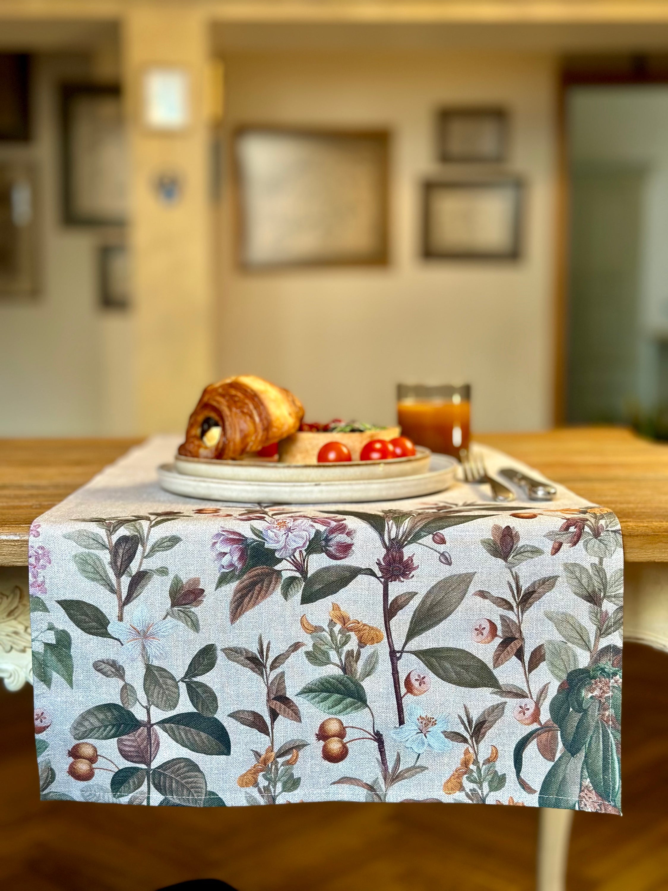 Chemin de table, 100 % coton, imprimé | Bouquet naturel