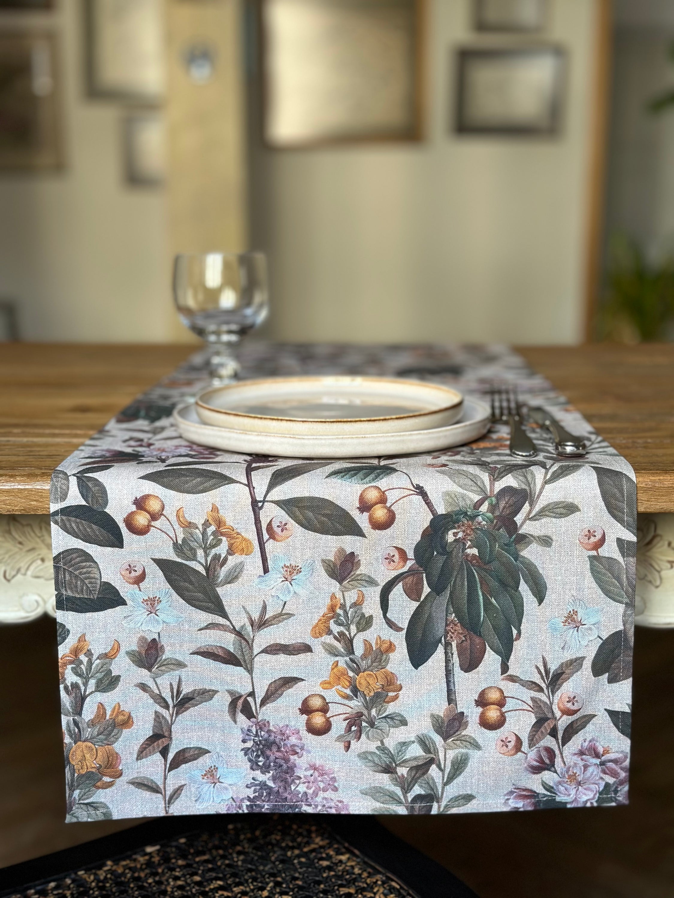 Chemin de table, 100 % coton, imprimé | Bouquet naturel