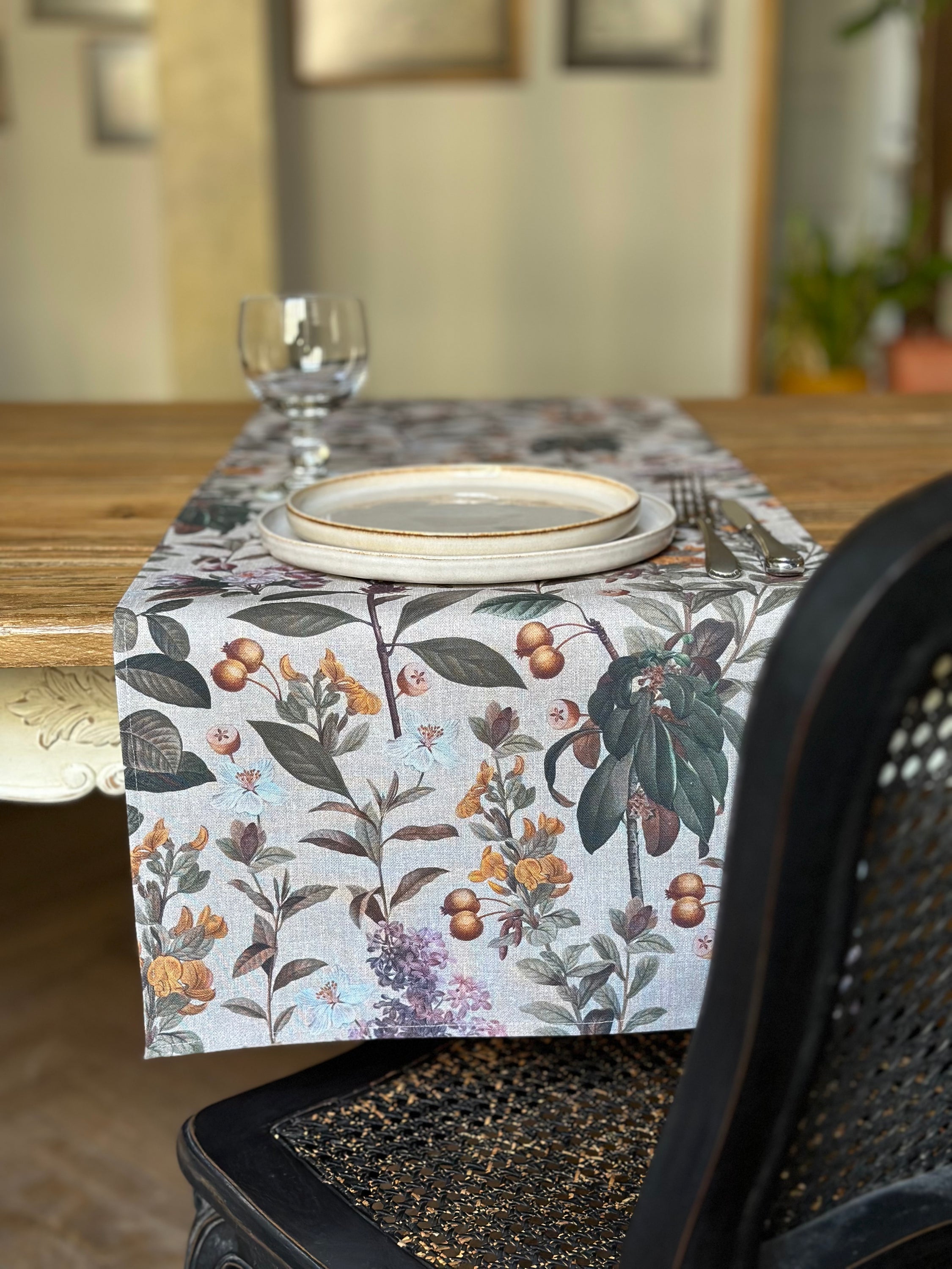 Chemin de table, 100 % coton, imprimé | Bouquet naturel