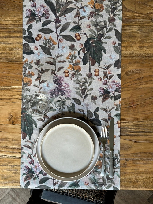 Chemin de table, 100 % coton, imprimé | Bouquet naturel