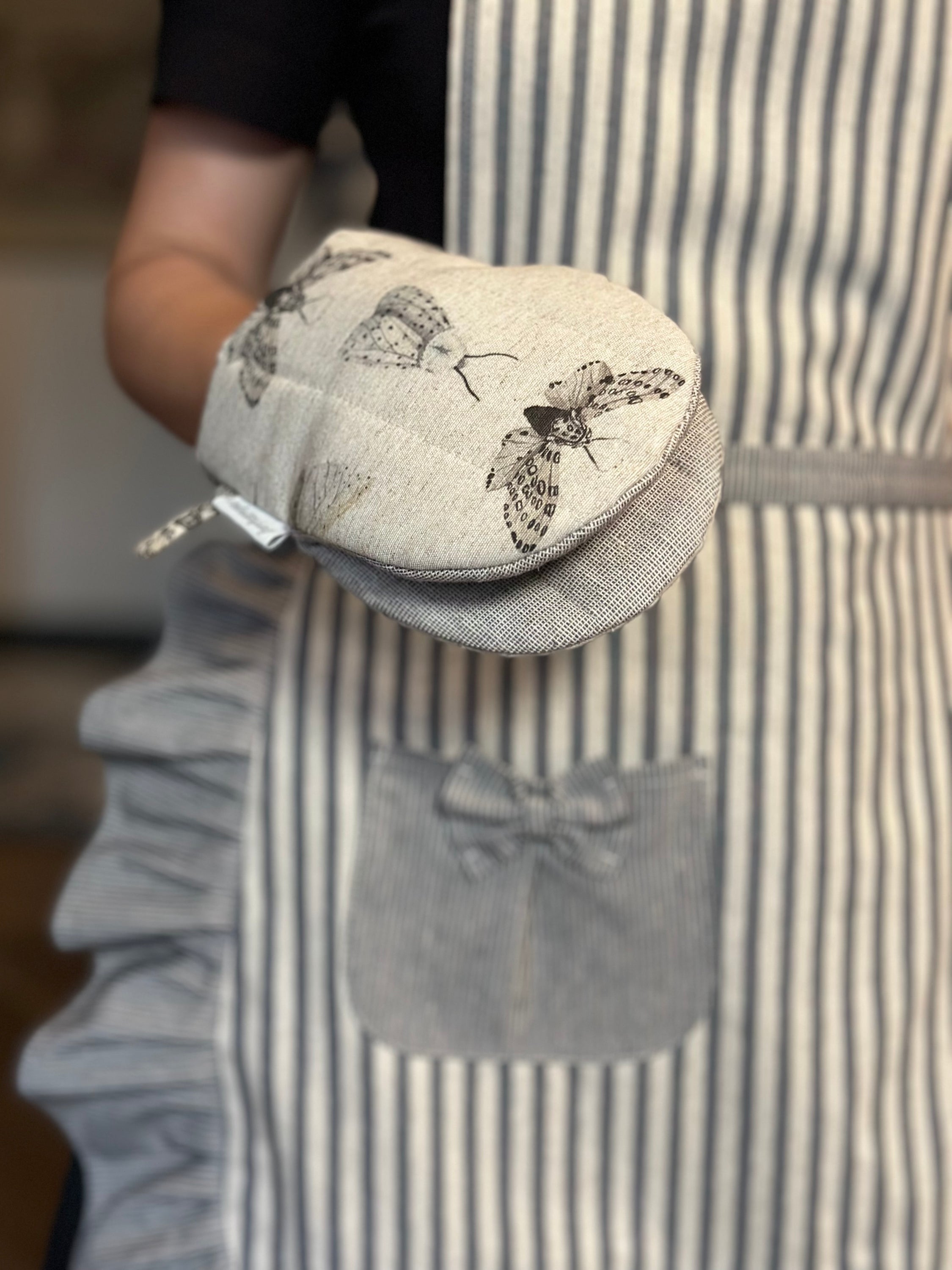 Gant de cuisine petit format avec double rembourrage en laine, coton recyclé, imprimé |