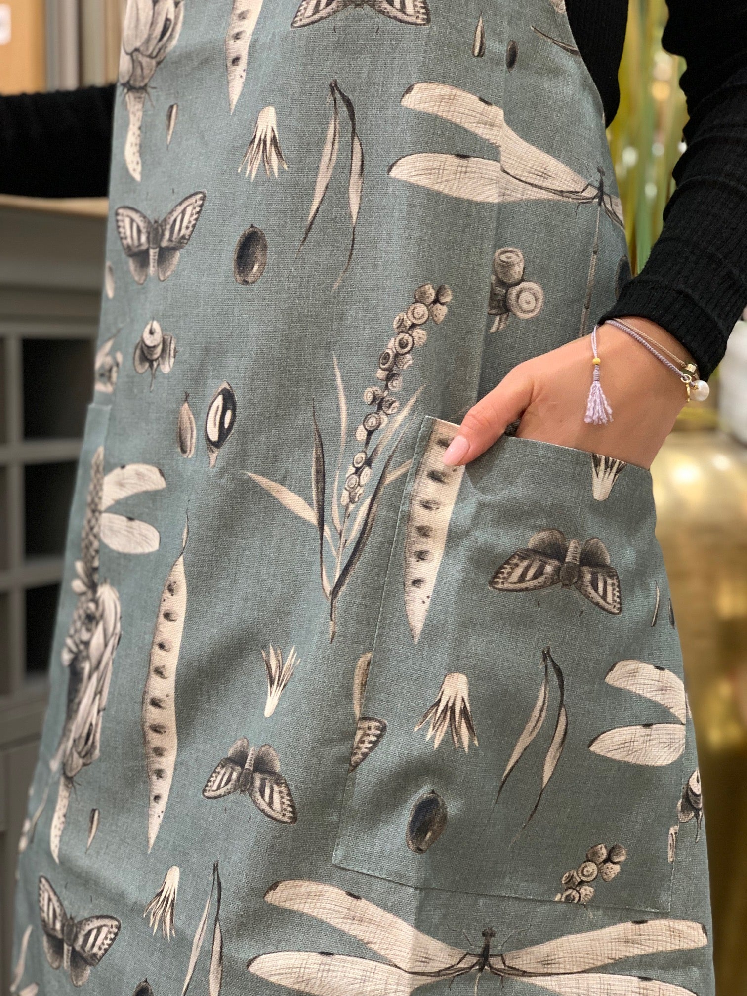 Tablier femme à bretelles croisées, 100 % coton, imprimé | Seeds Aqua