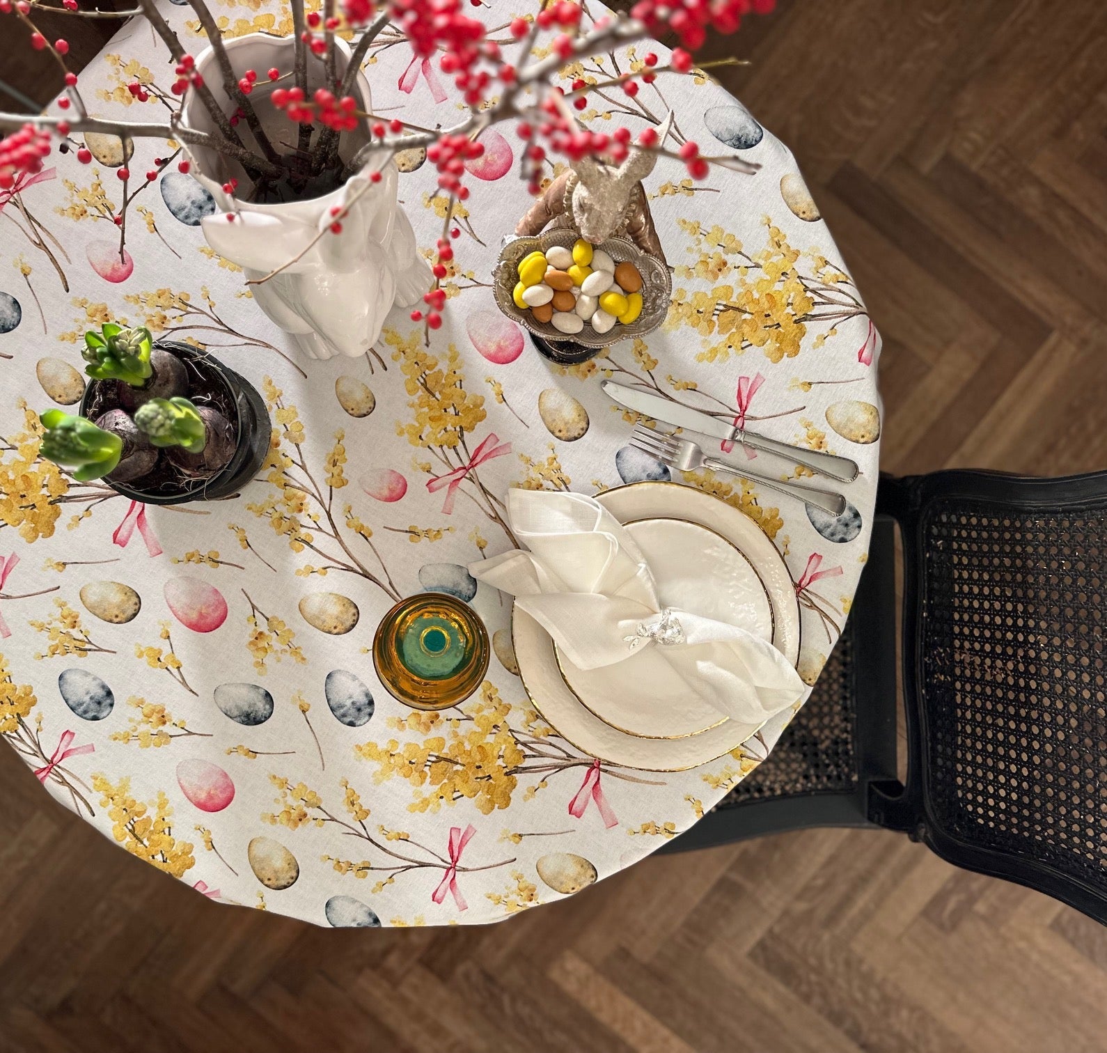 Nappe ronde, 100 % coton, imprimée | Joyeuses Pâques