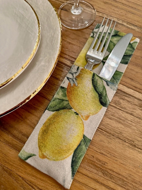 Cutlery Holder, Linen-Cotton Mix, Pinted | Lemon Linen