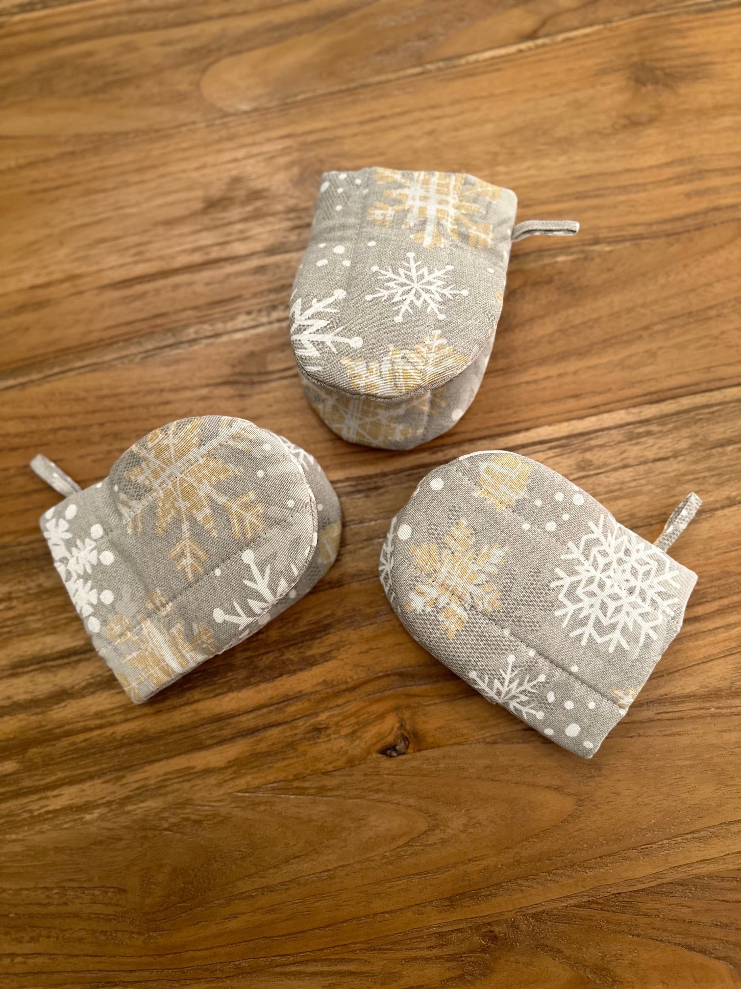 Gant de cuisine à motif hivernal avec imprimé flocons de neige, mélange coton-polyester |