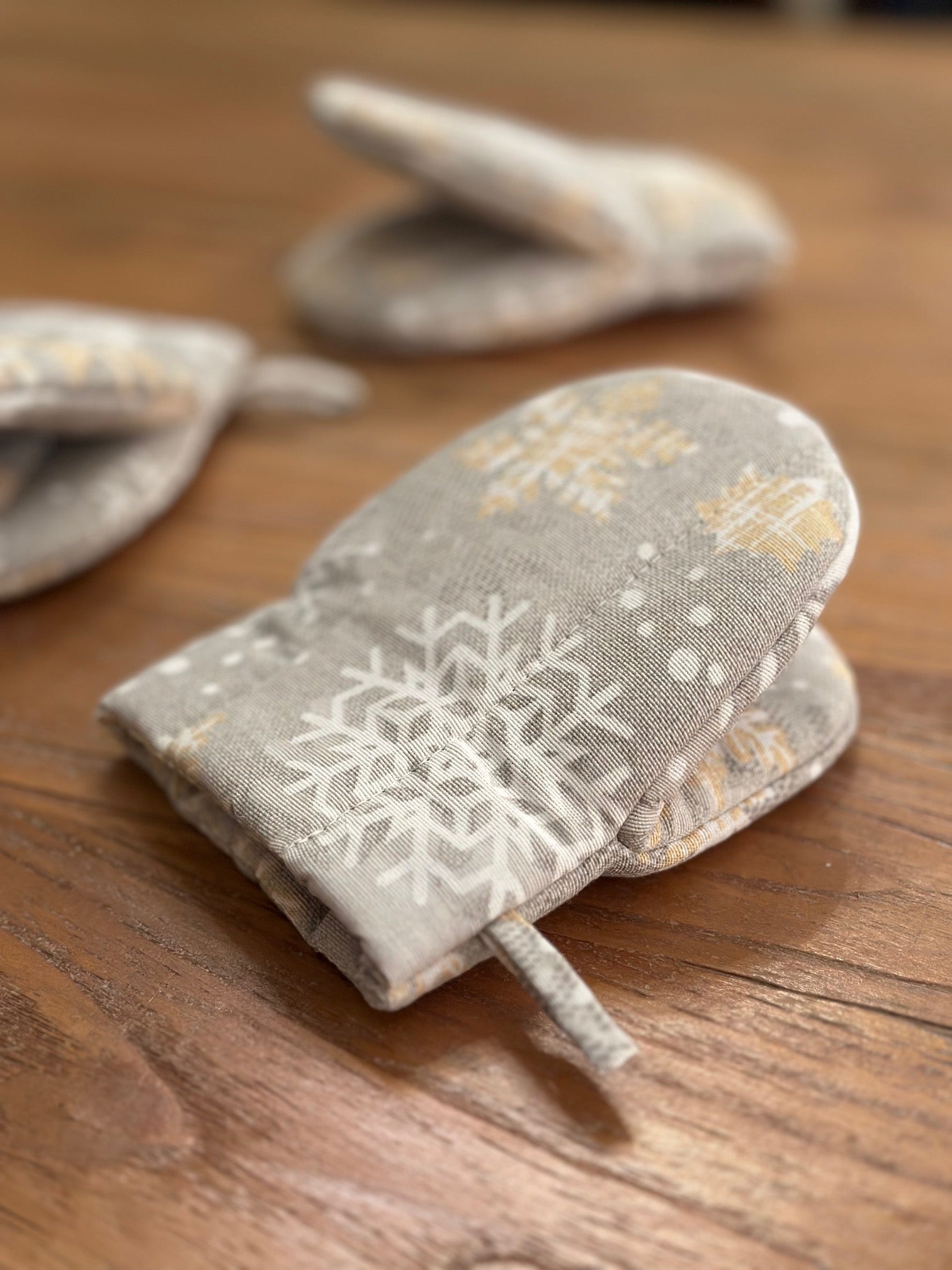 Gant de cuisine à motif hivernal avec imprimé flocons de neige, mélange coton-polyester |