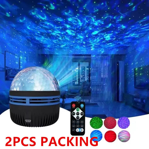 LED Starry Galaxy Ocean Wave Projector RGB Smart Remote Control Lamp