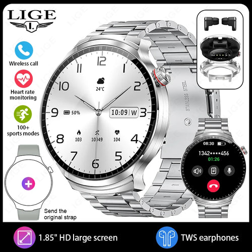 Montre connectée avec écouteurs Bluetooth intégrés, oreillettes TWS 2 en 1