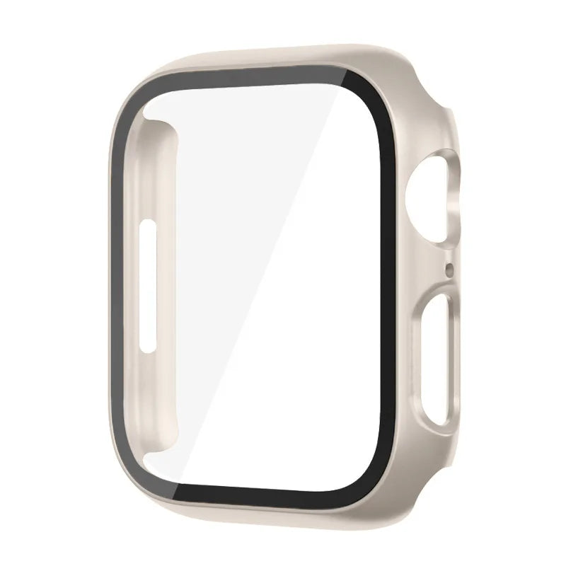 Protection d'écran en polycarbonate avec verre trempé et boîtier pour Apple Watch 8, 7, 45, 44, 41, 40, 38 et 42 mm
