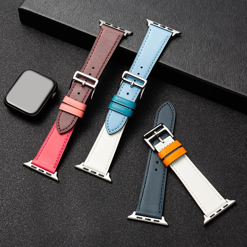 Leather Watch Straps for Apple Watch band 46mm 44mm 49mm 45mm 42mm