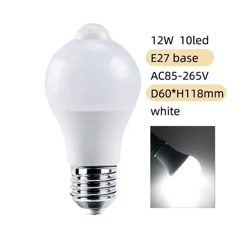 PIR Motion Sensor LED Light Bulb 12W E27 Smart Bulb Motion Activated