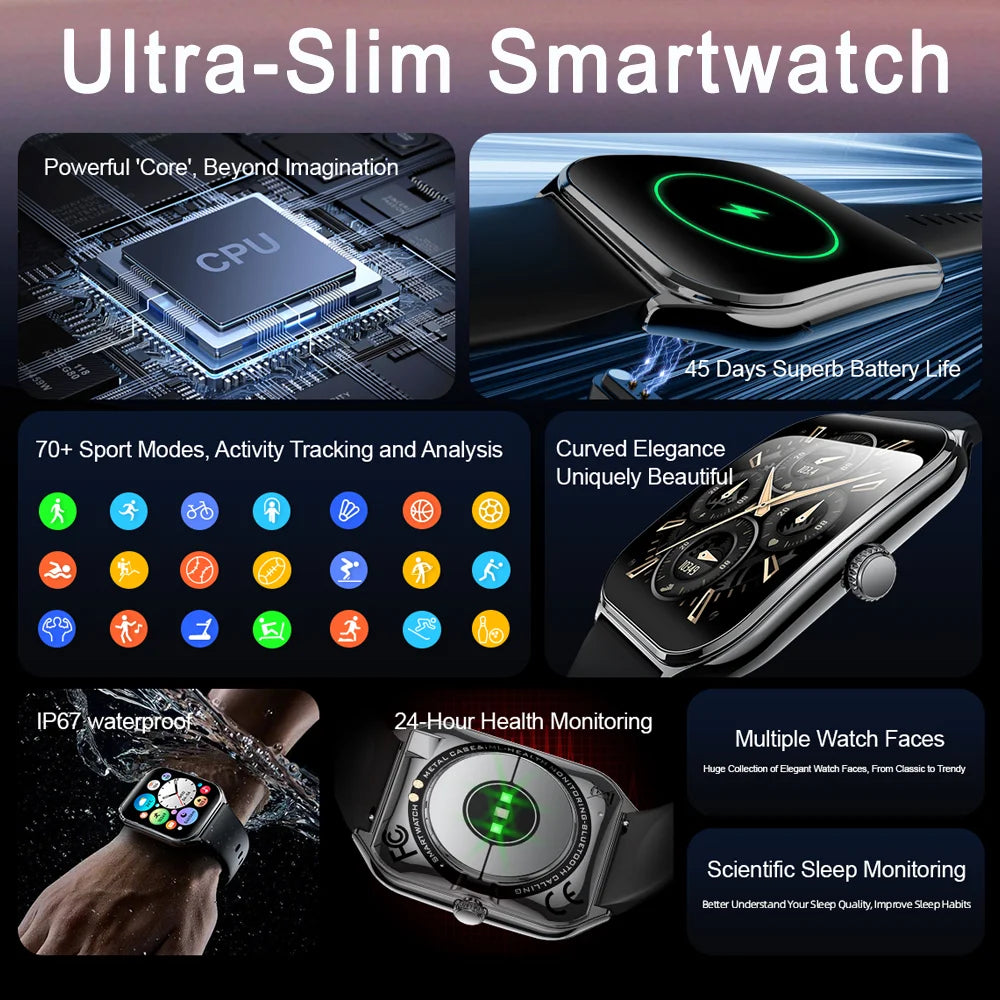 2025 New 7.5MM Ultra Thin Smart Watch Men 1.96"AMOLED Screen Always