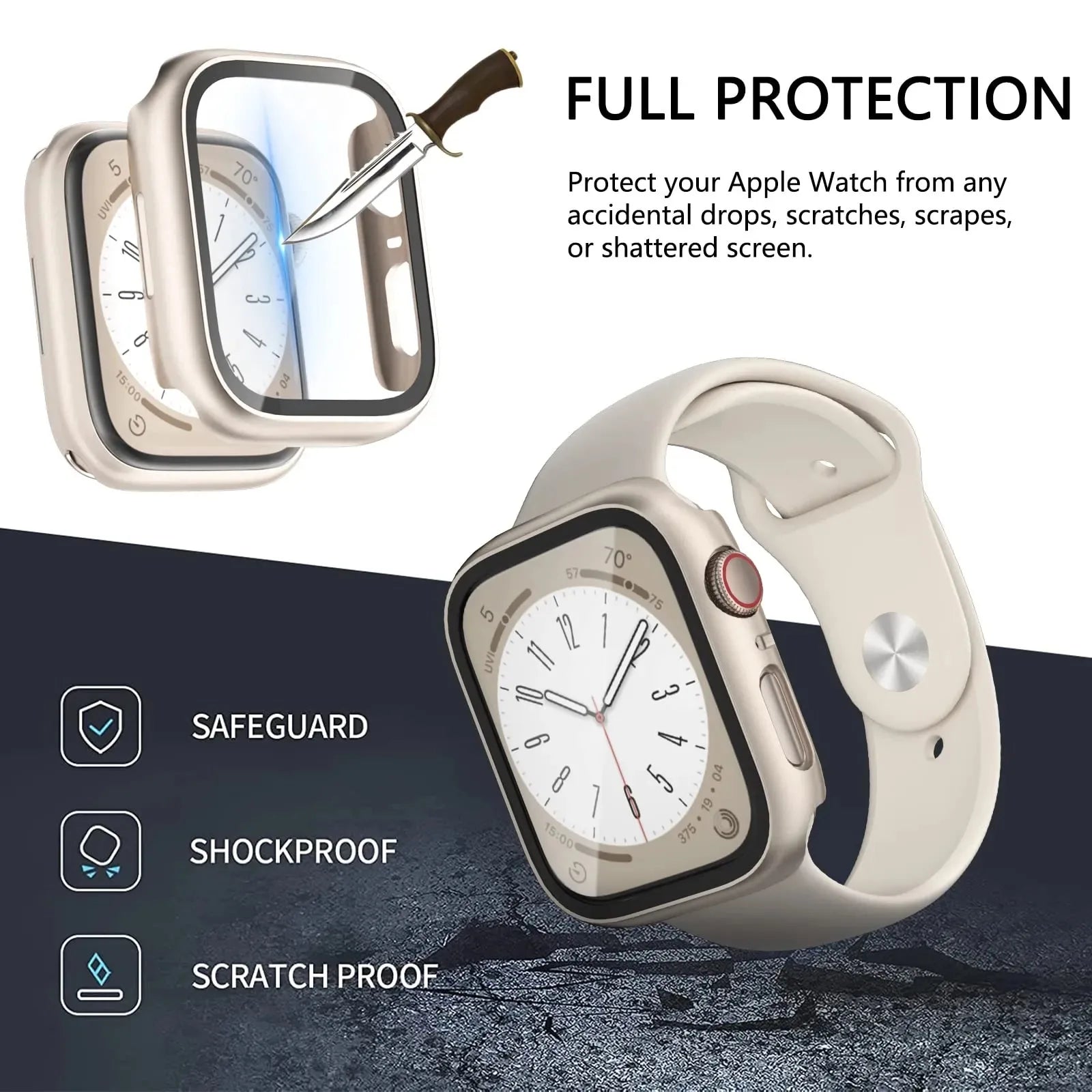 Verre + Protection pour boîtier Apple Watch 46 mm, 44 mm, 40 mm, 45 mm, 41 mm, 42 mm et 38 mm