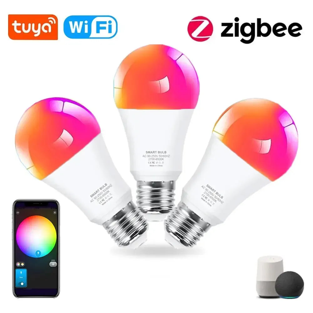 Tuya E27 Zigbee LED Bulb 15W 18W WiFi Smart RGB+CW+WW Light Lamp Works