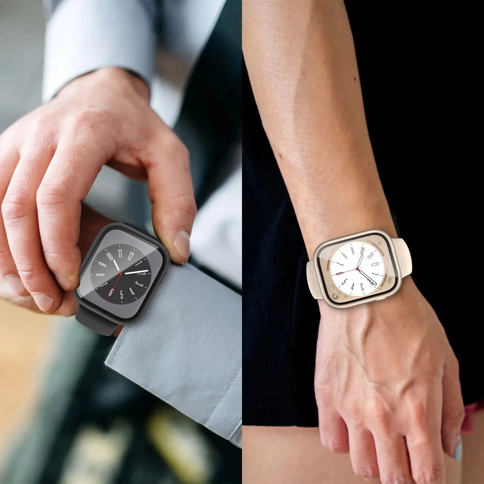 Verre + Protection pour boîtier Apple Watch 46 mm, 44 mm, 40 mm, 45 mm, 41 mm, 42 mm et 38 mm