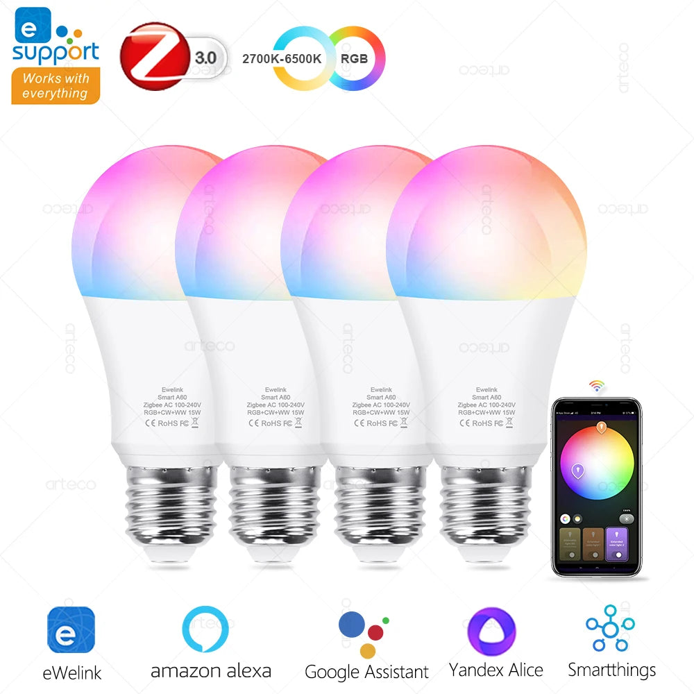 15W 18W E27 Zigbee Smart Light Bulbs RGB E27 Led Bulb AC100-240V Smart