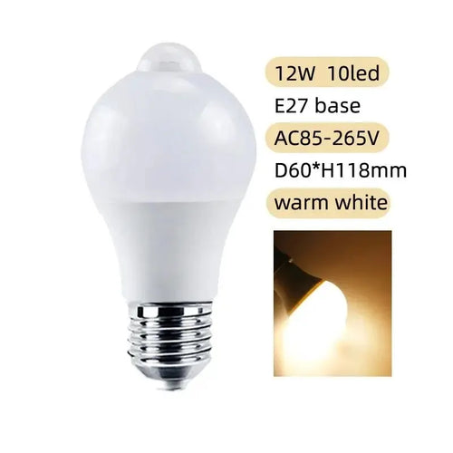 PIR Motion Sensor LED Light Bulb 12W E27 Smart Bulb Motion Activated